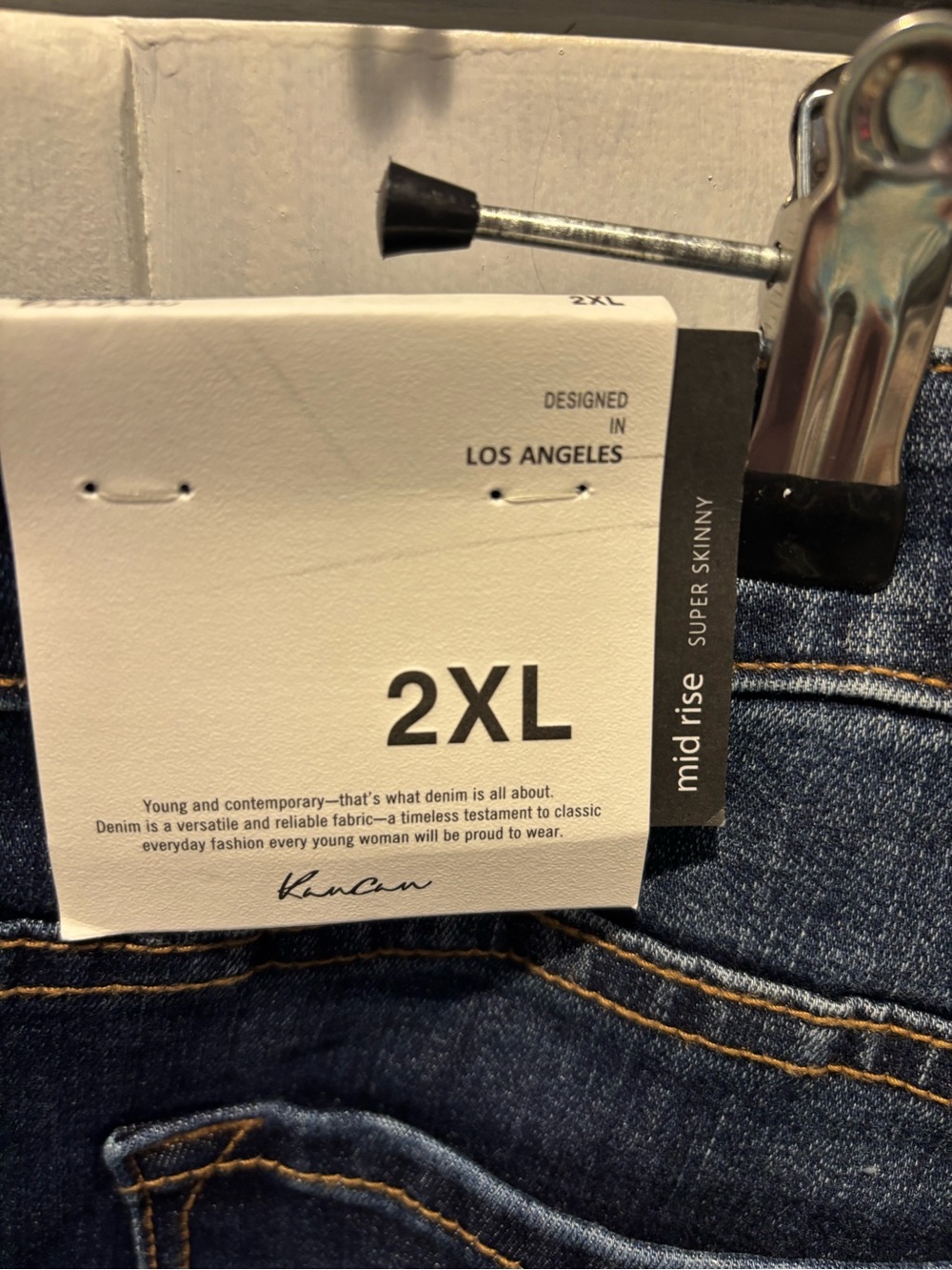 KanCan Dark Blue Distressed Skinny Jeans with Leopard Accents - Picture 3 of 4